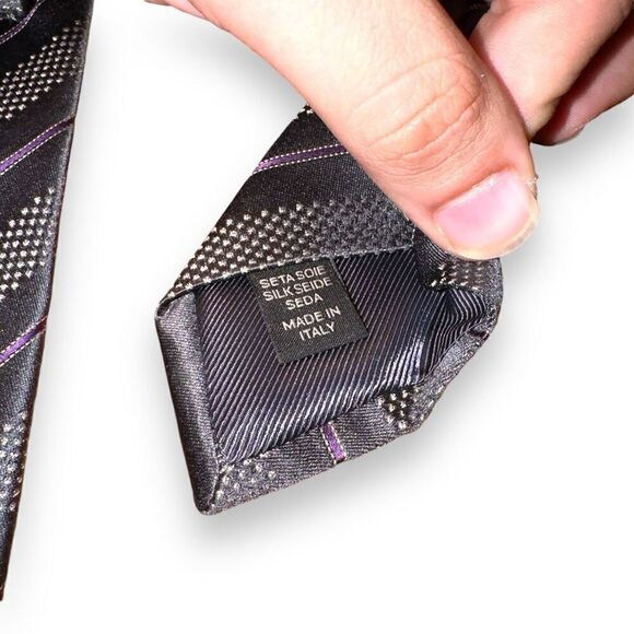 Ermenegildo Zegna Gray & Purple Striped Handmade in Italy Tie - Picture 5 of 5